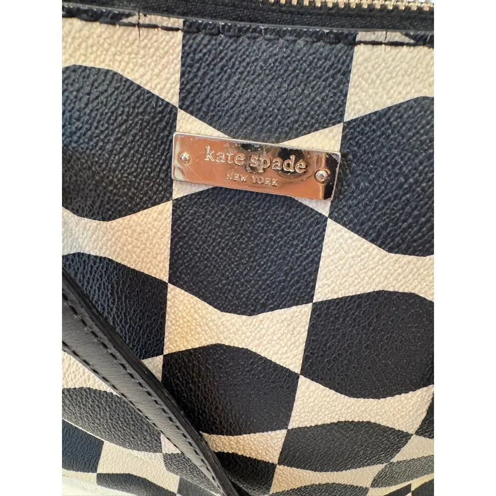 Kate Spade Bow Tile Maisie Satchel Handbag Top Zip Black Beige